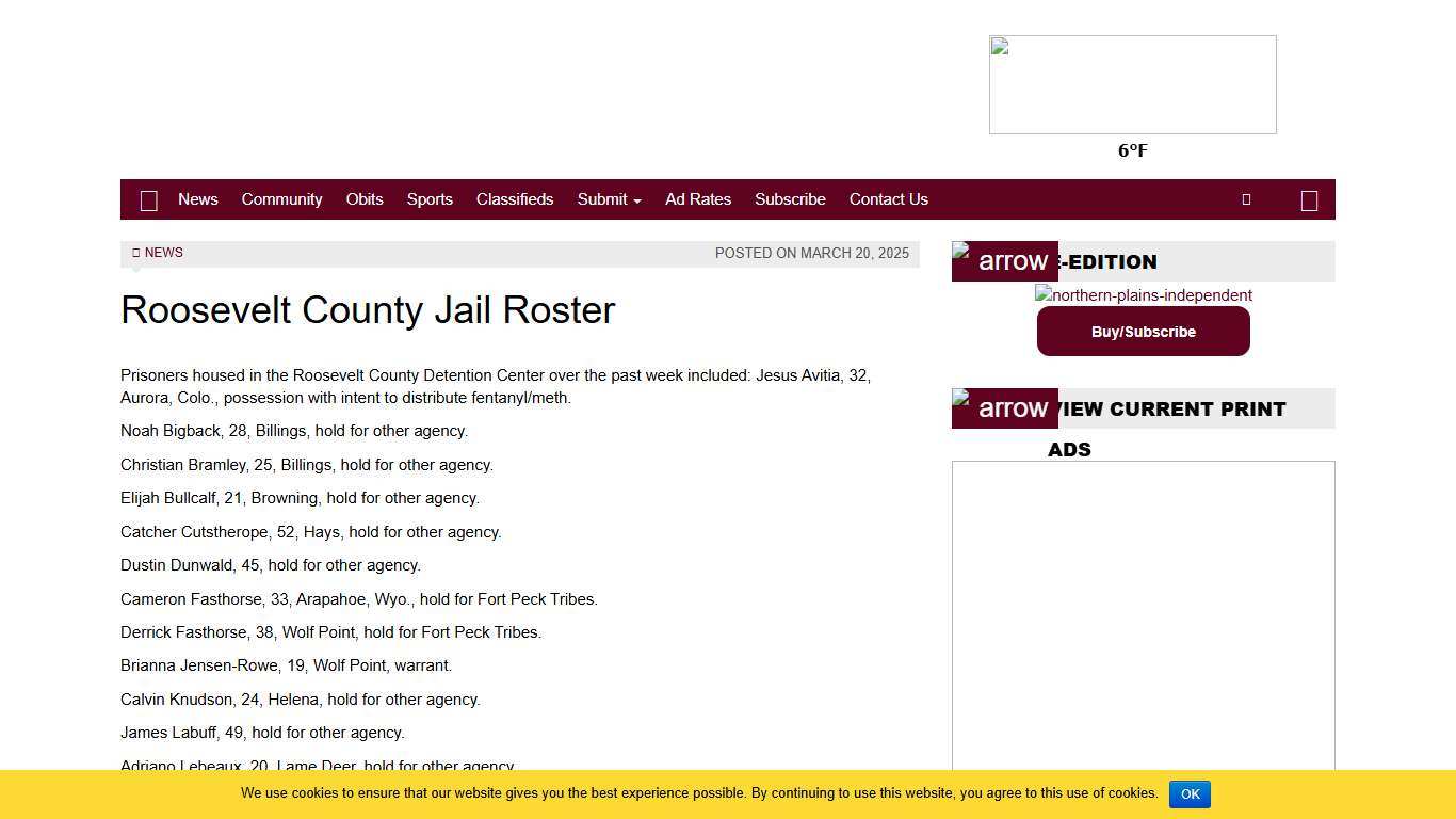 Roosevelt County Jail Roster - Northern Plains Independent